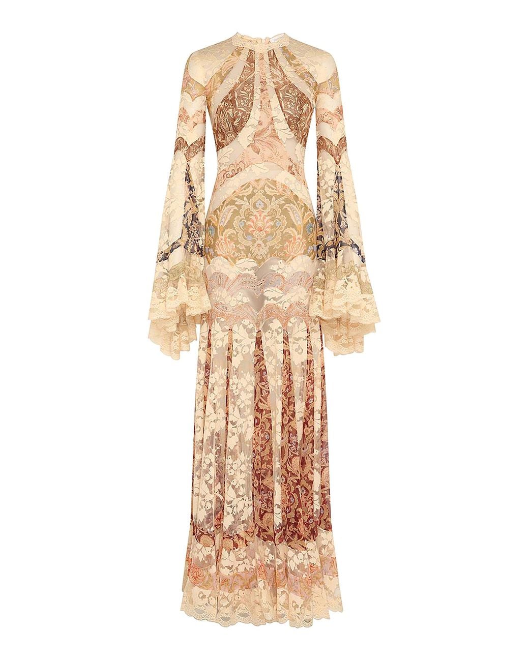 Zimmermann Natural Valiant Spliced Floral Silk Gown
