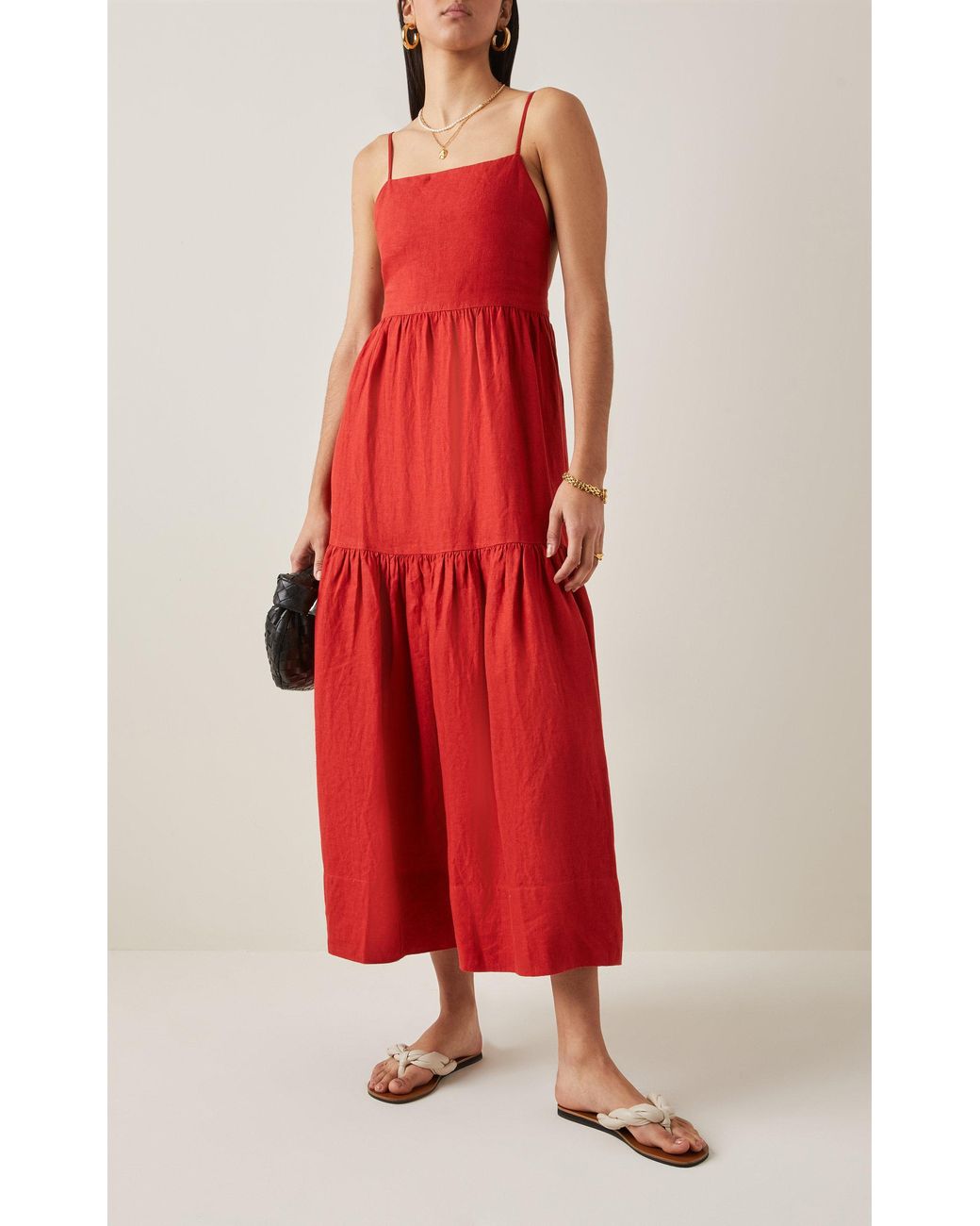 Posse Exclusive Ellie Linen Maxi Dress in Red | Lyst