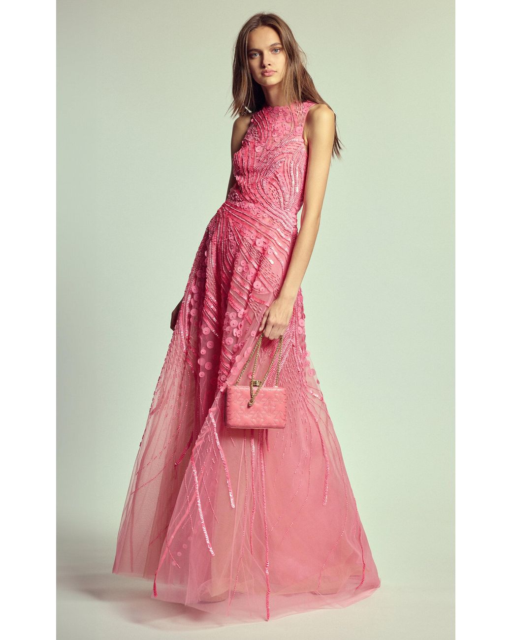elie saab bead embroidered long dress Elie Saab bead-embroidered Strapless Maxi Dress | Pink
