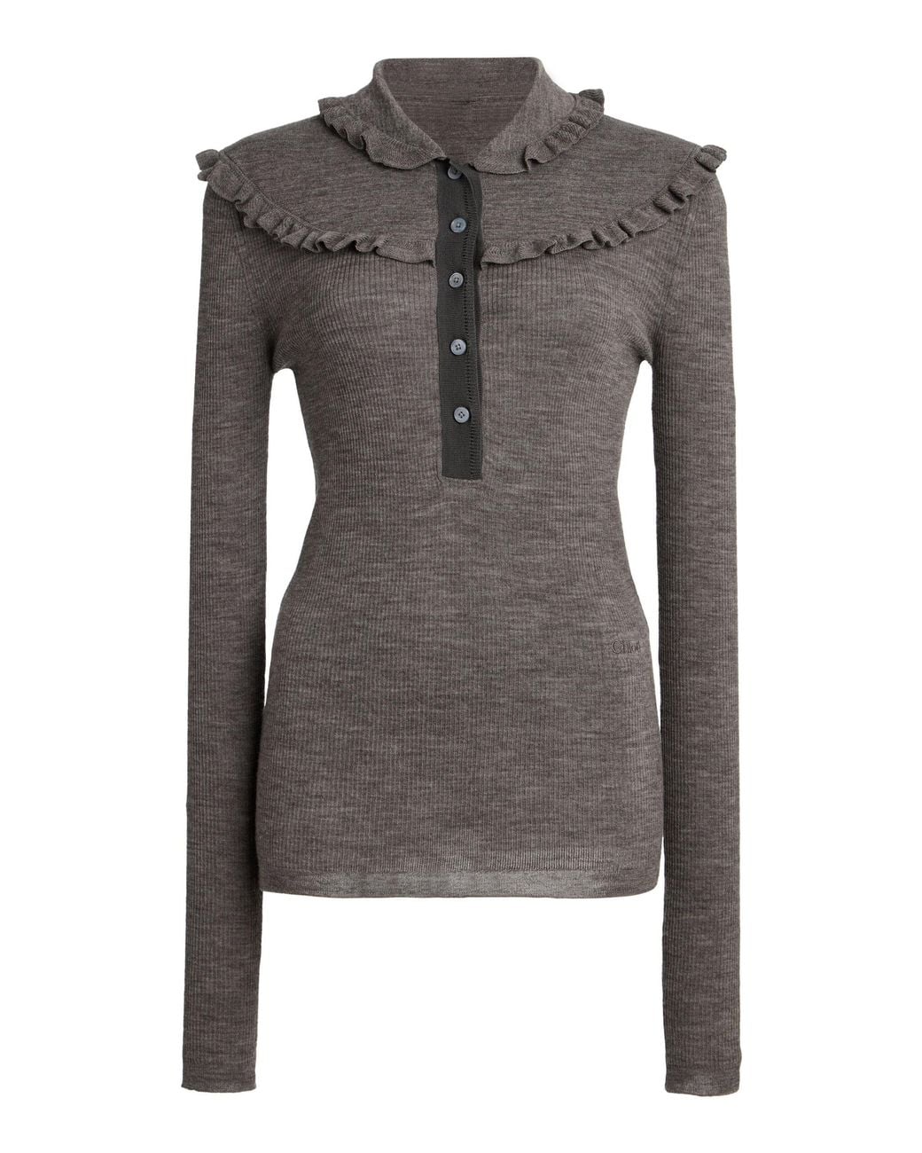 Chloé Gray Fitted Superfine Wool Knit Henley Shirt