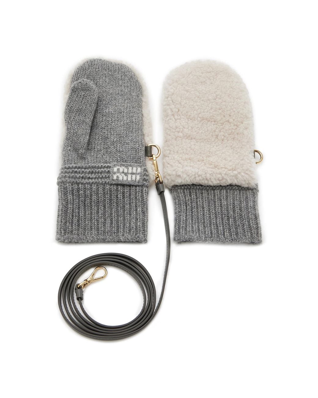 Miu Miu Gray Shearling Mittens