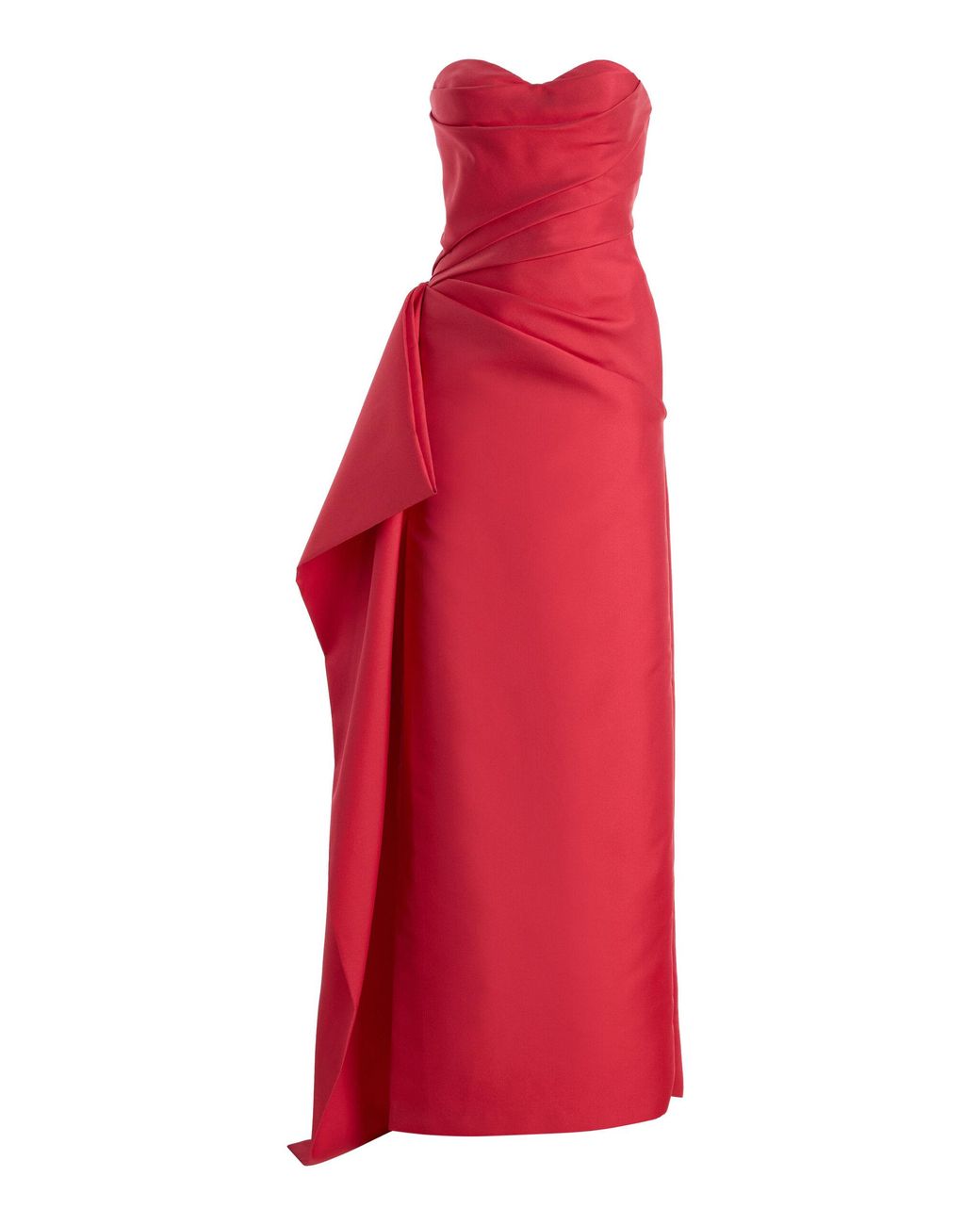 Monique Lhuillier Red Strapless Draped Mikado Gown
