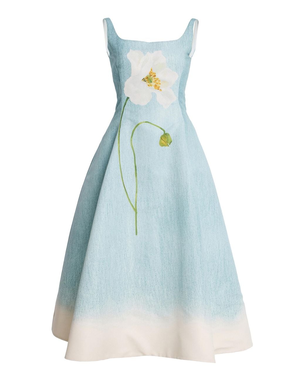 Oscar de la Renta Blue Peony Faille Midi Dress