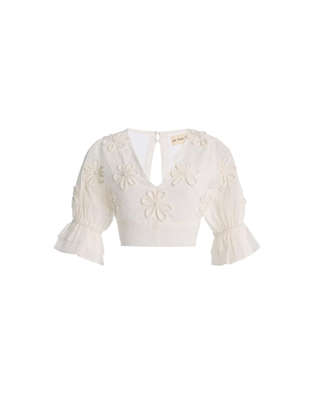 All That Remains White Fleur Floral-Appliquéd Cotton-Silk Top