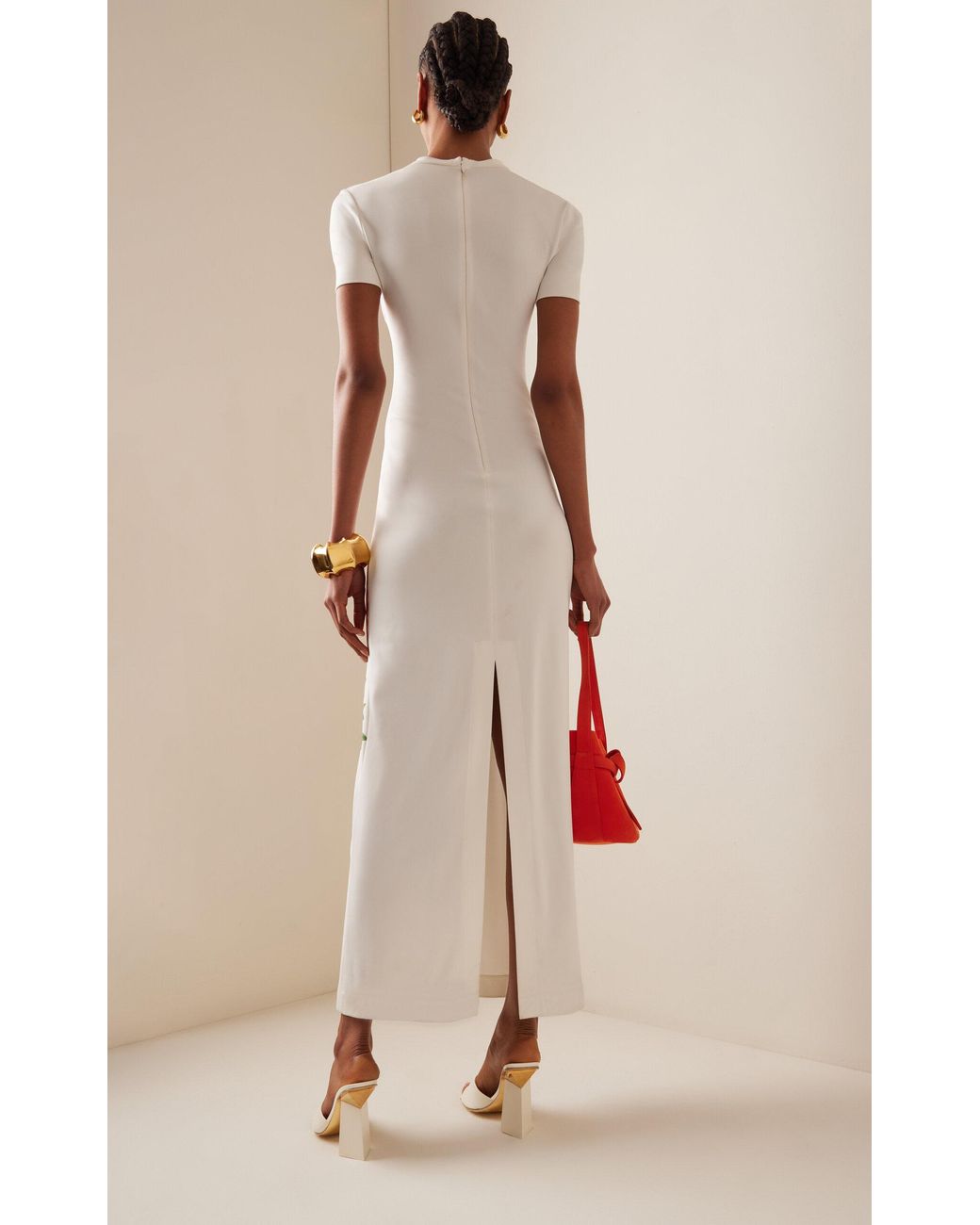 Oscar de la Renta Floral-printed Jersey Maxi Dress in White | Lyst