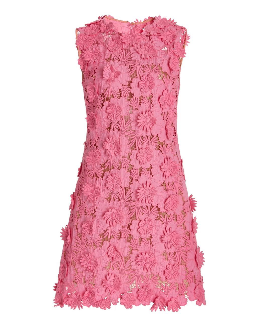 Oscar de la Renta Floral Guipure Cotton Mini Dress in Pink | Lyst