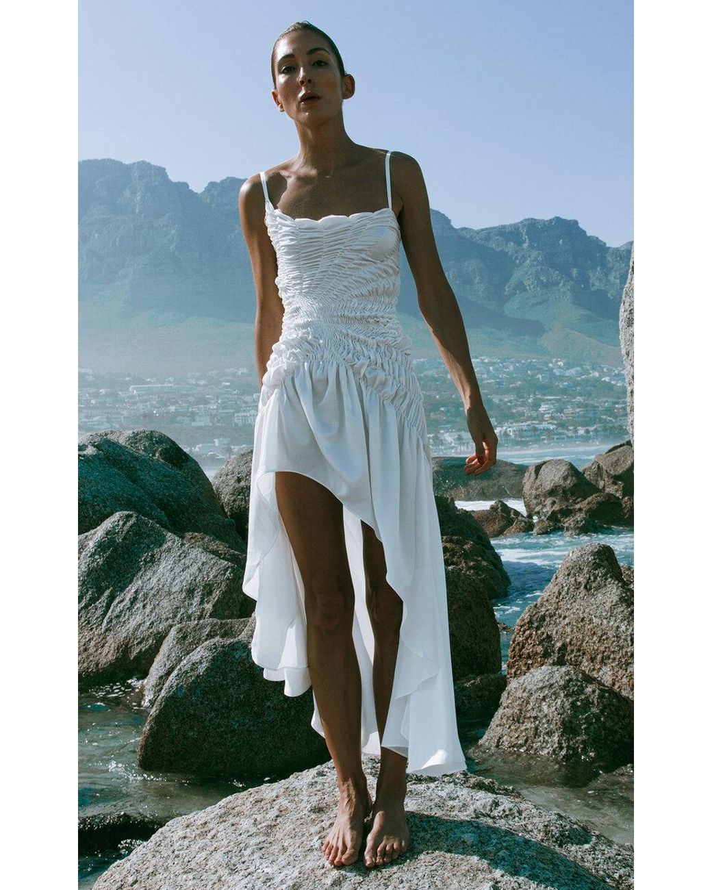 Georgia Hardinge Celestial Shirred Satin Midi Dress in White | Lyst