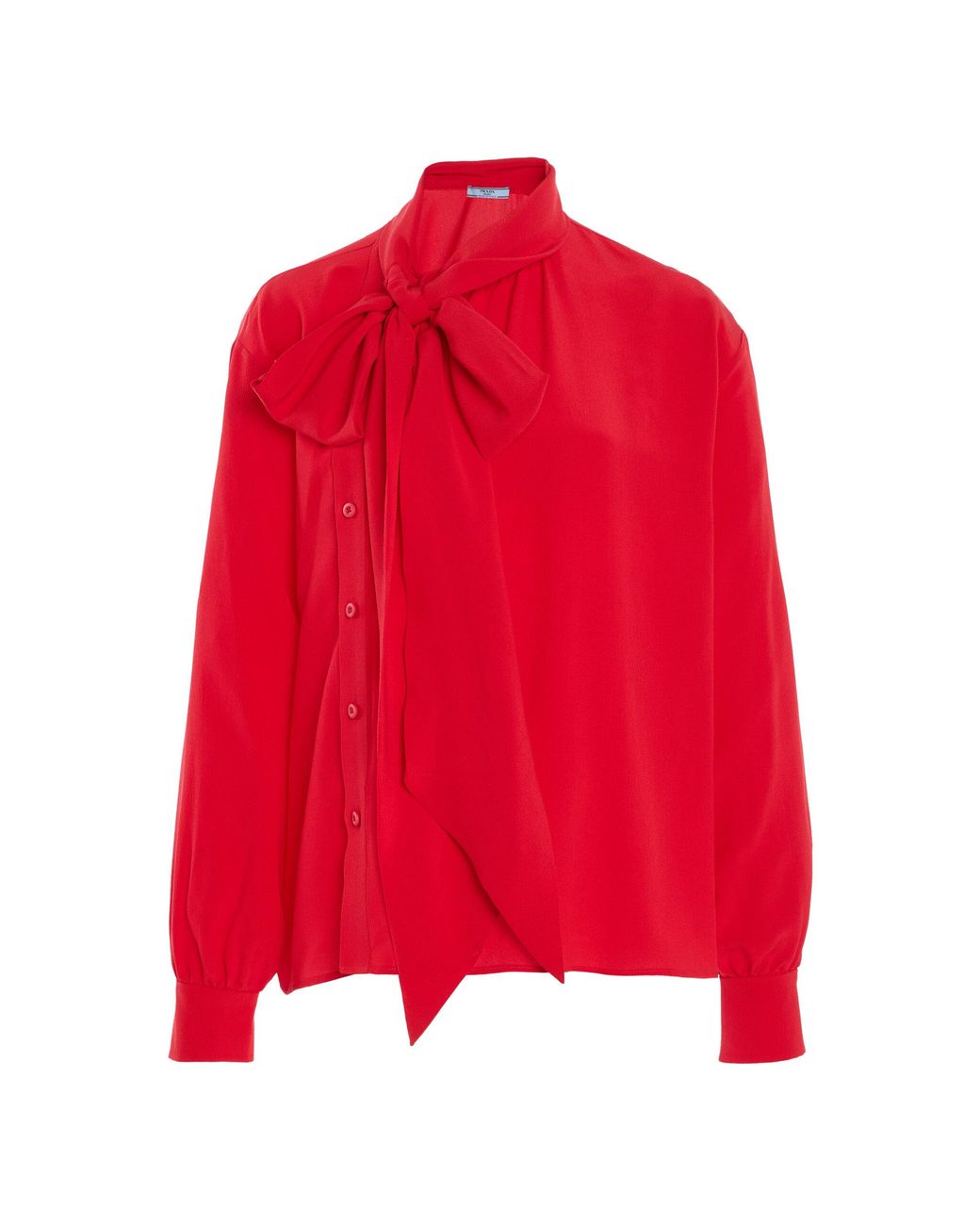 Prada Red Tie-Neck Marocain-Silk Shirt