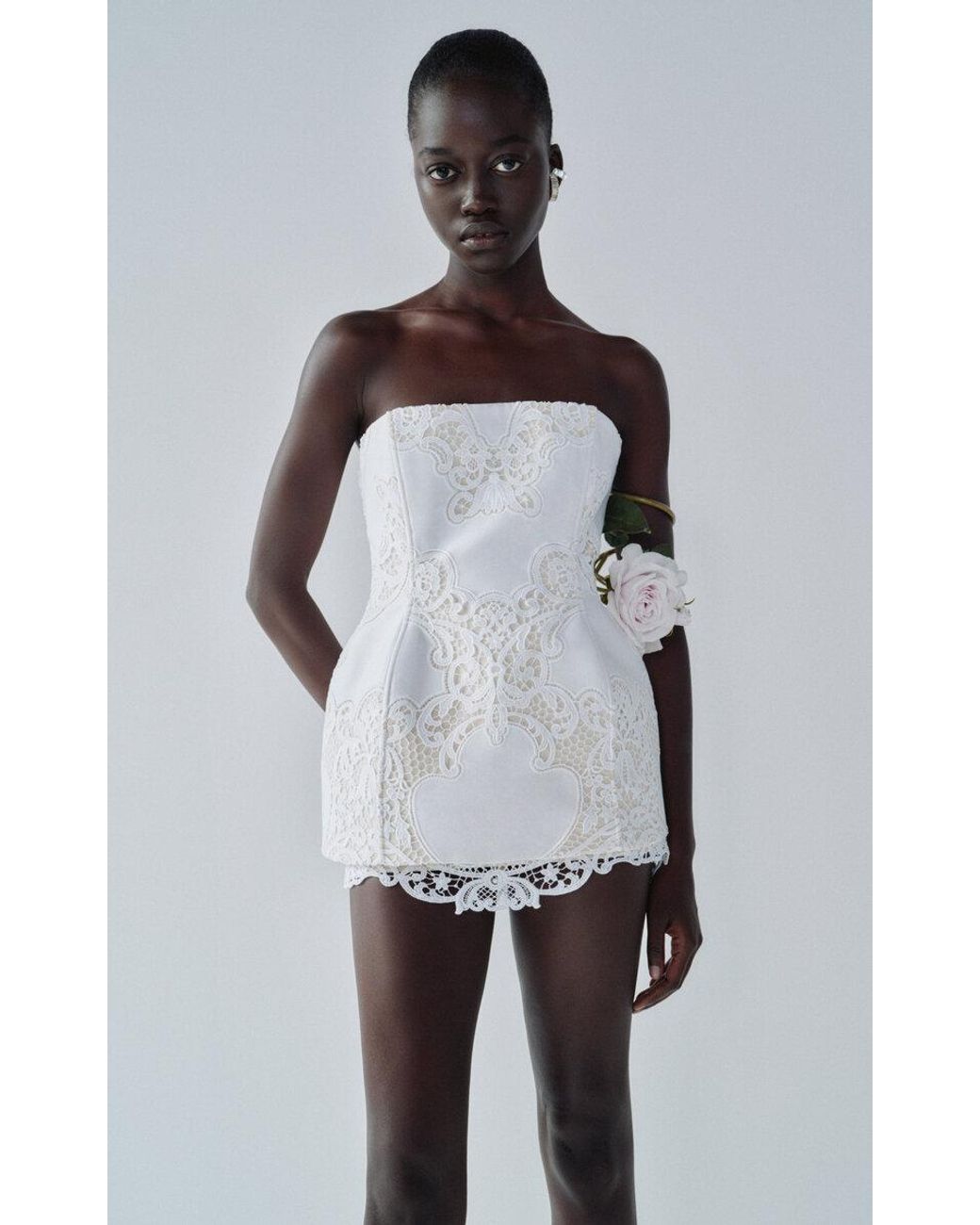halter lace white dress Halter A-Line Lace Up White Sleeveless Wedding Guest Dress, White / S main image 0