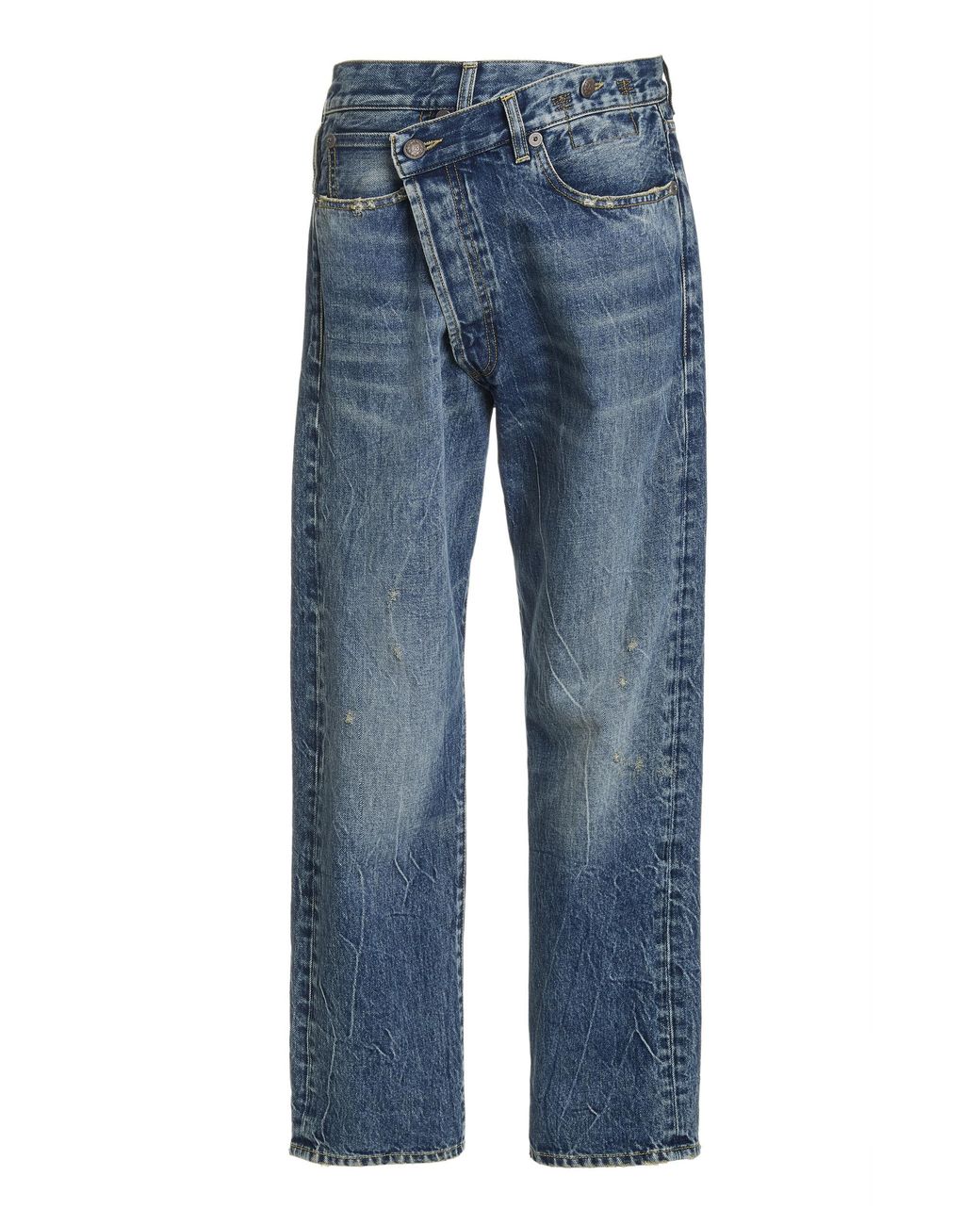R13 Denim Crossover Distressed Lowrise Wideleg Jeans in Blue Lyst