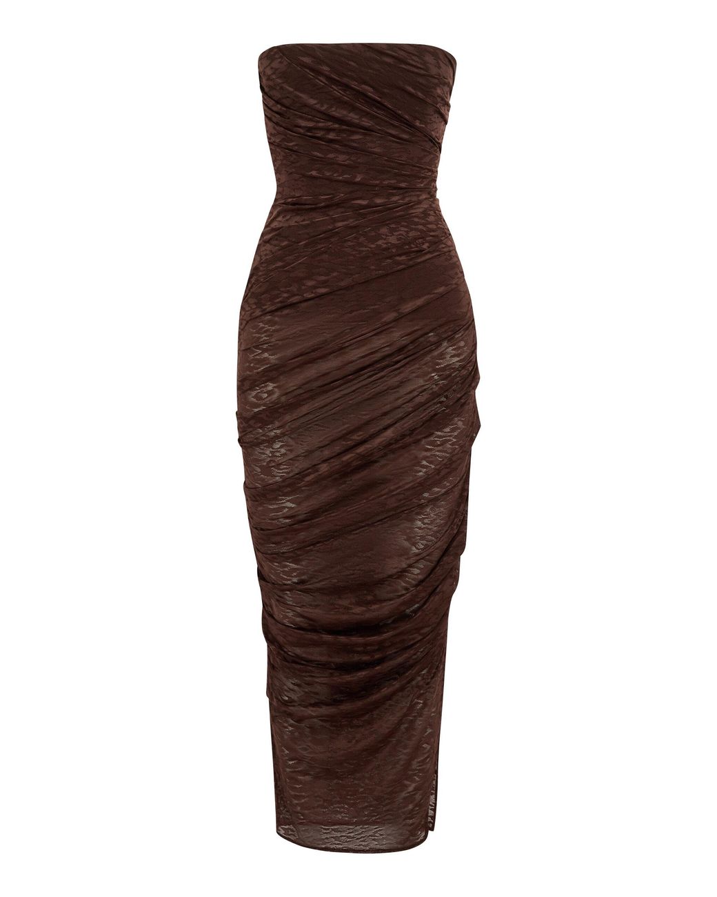 Alex Perry Brown Tucked Leopard Lace Midi Dress