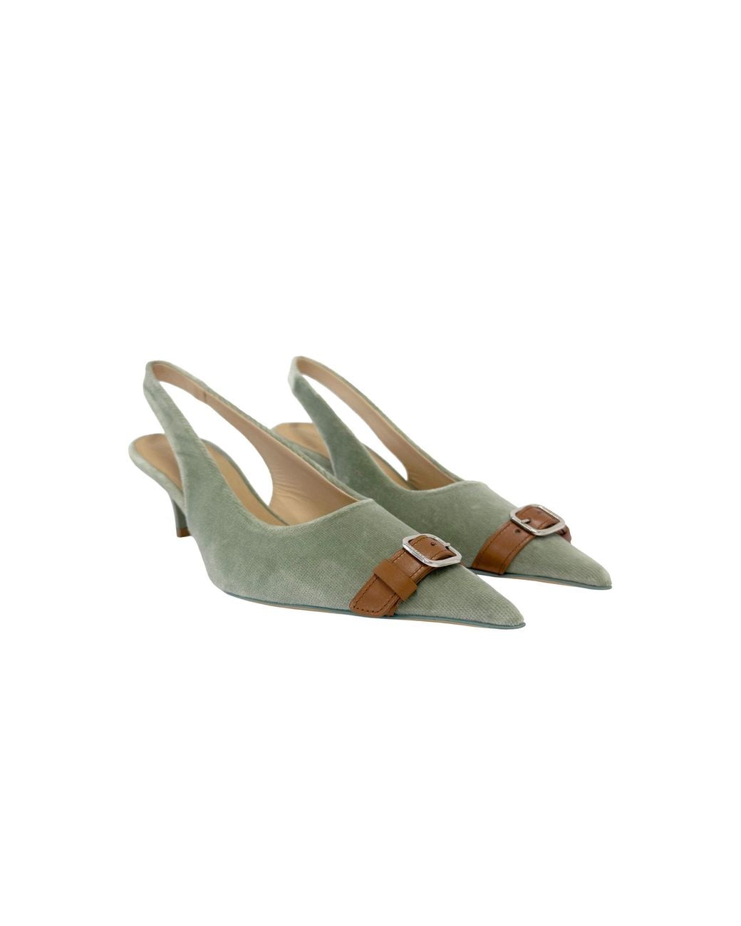 J.W. Anderson Green Buckle Velvet Slingback Pumps