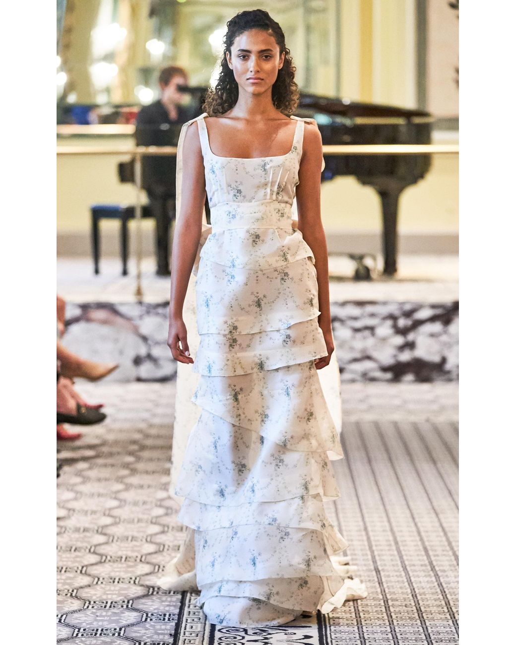 Brock Collection Tiered Tie-detailed Floral-jacquard Gown in