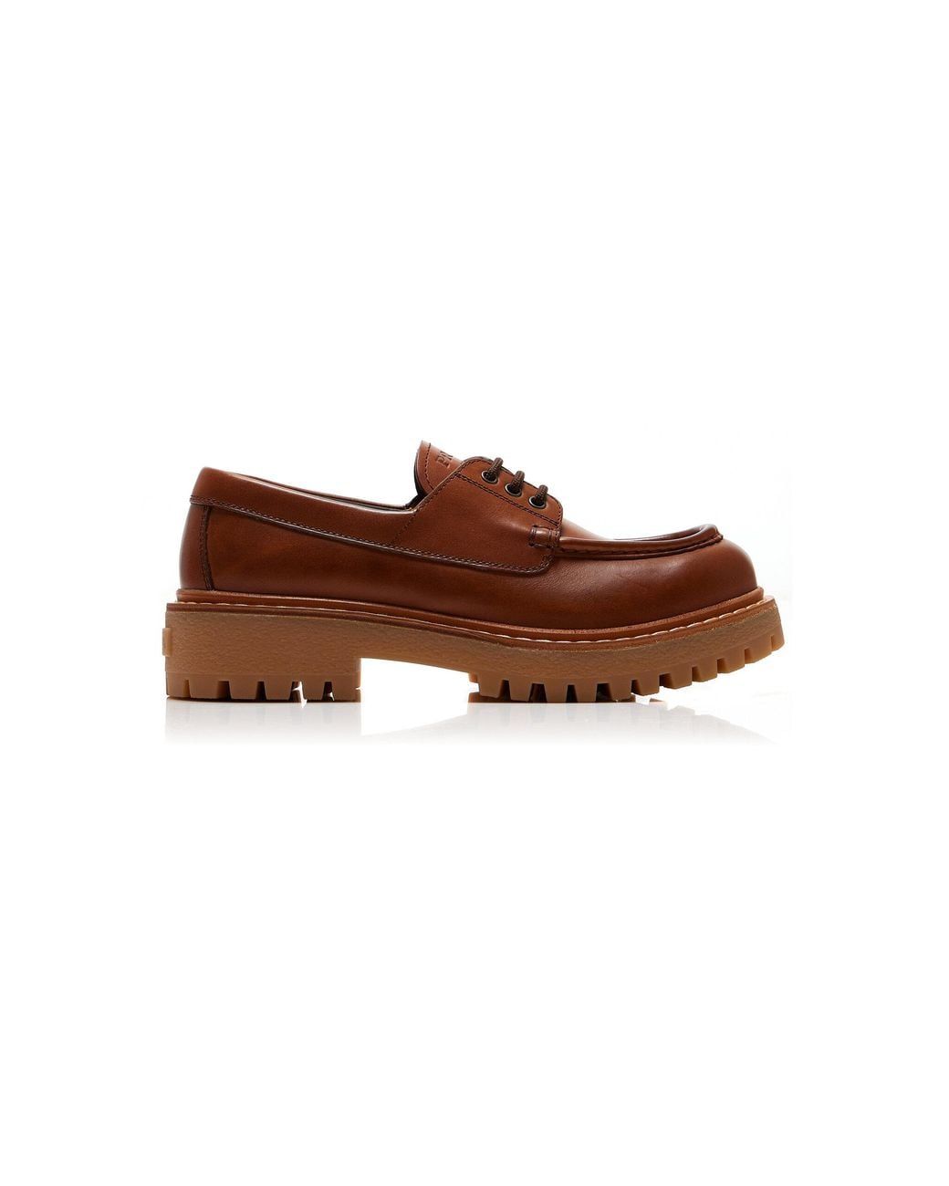 Prada Brown Platform Leather Boat Shoes