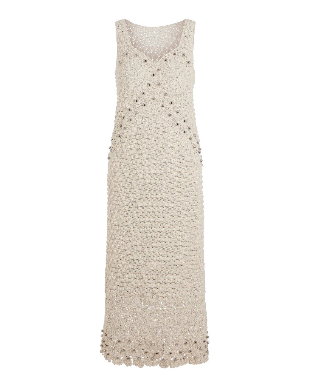 Rabanne White Embellished Crocheted Cotton Midi Dress