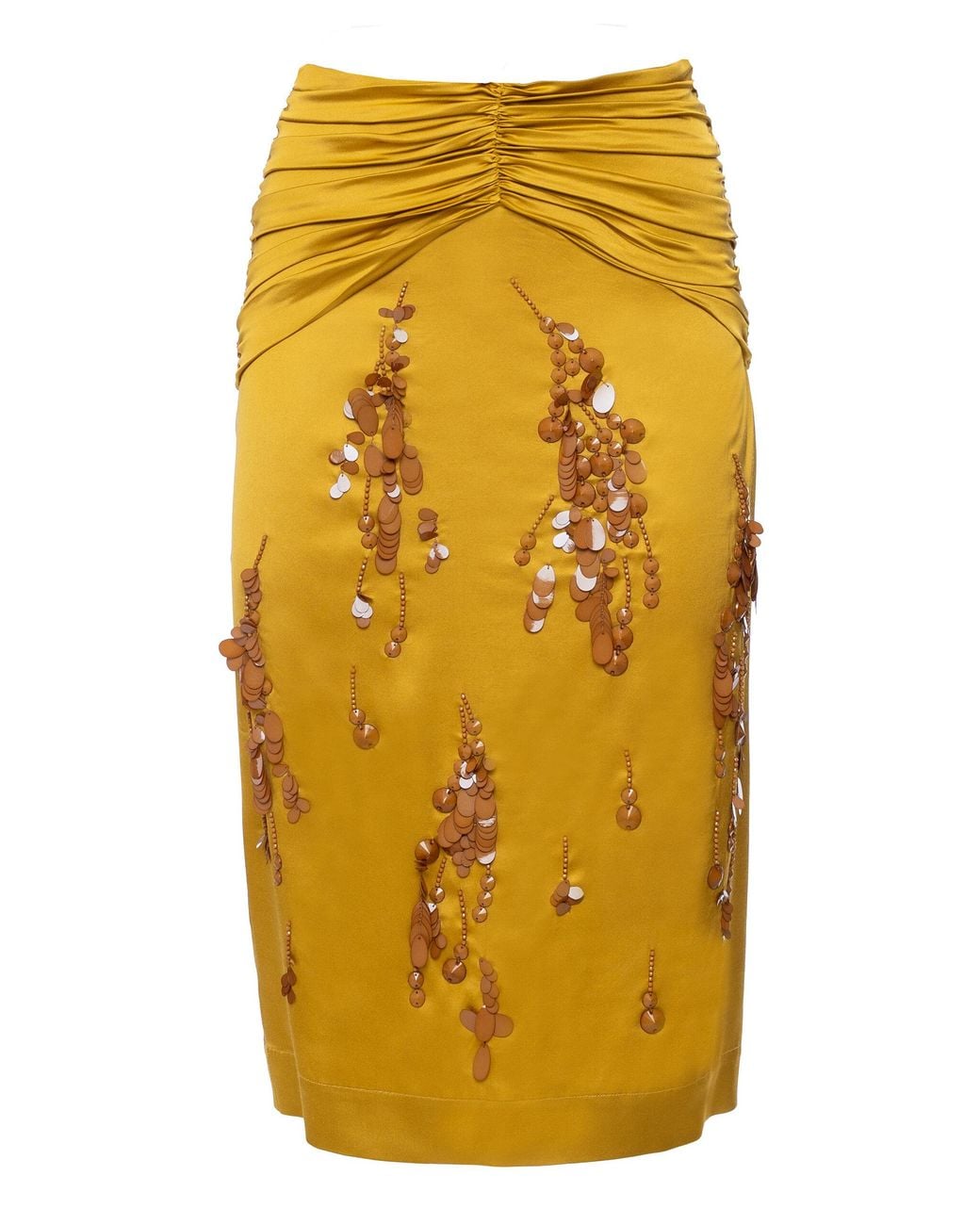 DES_PHEMMES Yellow Embellished Satin Midi Skirt