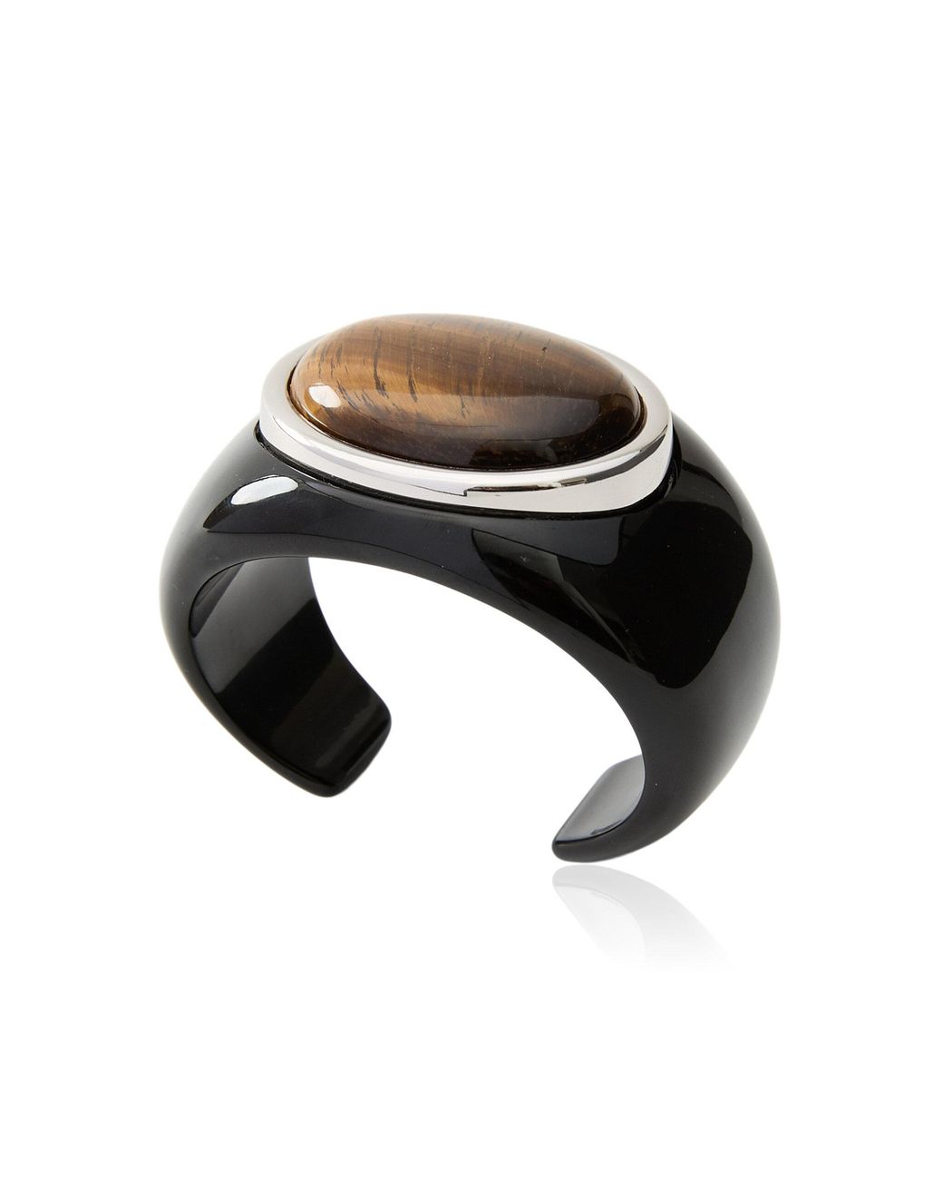 Julietta Black Lina Rhodium-Plated Brass Resin And Tiger's Eye Cuff