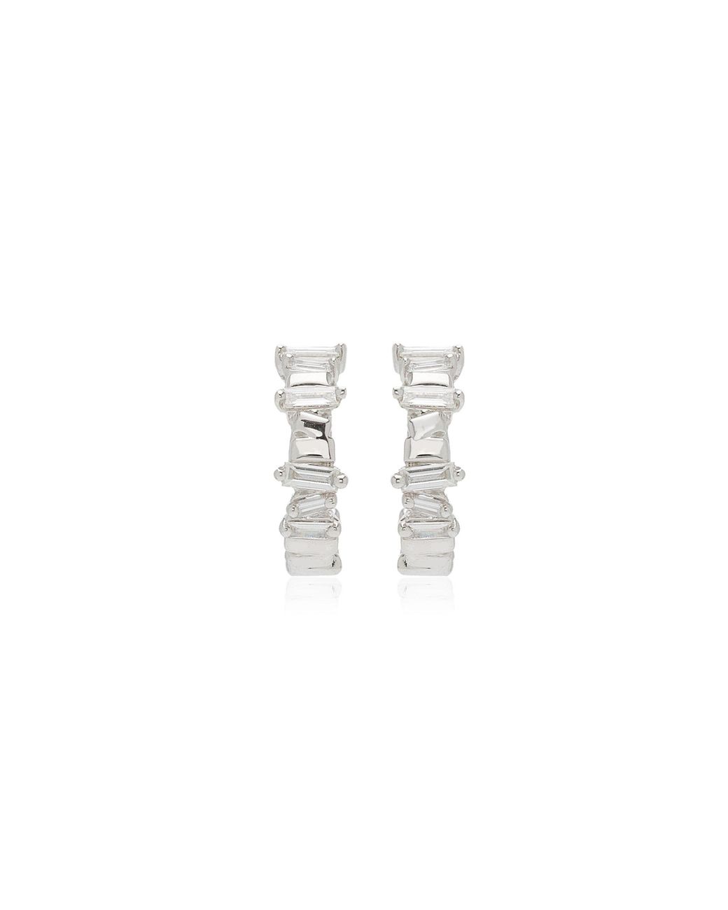 Suzanne Kalan White Classic Huggie 18K Diamond Earrings