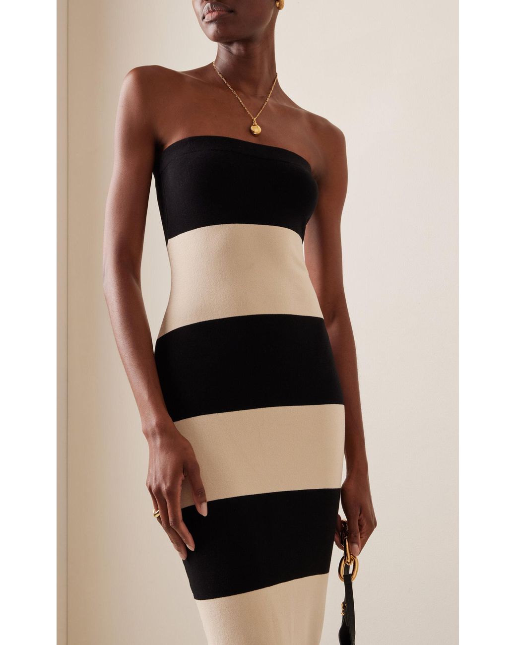 Black and white striped strapless dress online