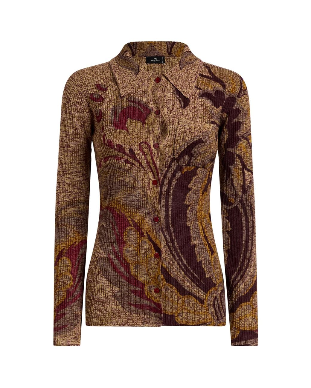 Etro Brown Paisley-Jacquard Wool Cardigan