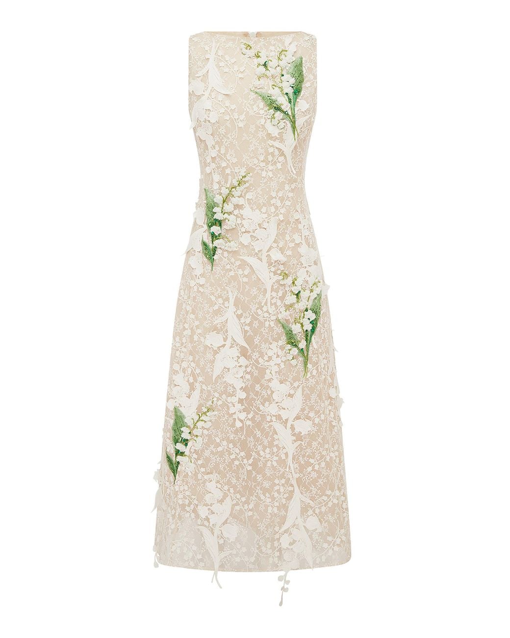 LEO LIN Natural Cleo Embellished Lace Midi Dress