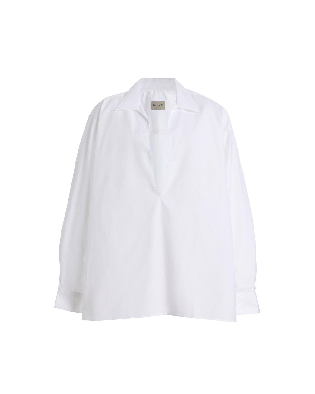 Comme Si White Deep V-Neck Cotton-Poplin Shirt