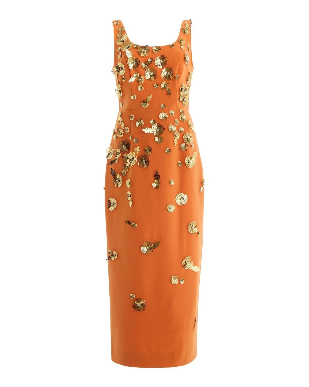 Carolina Herrera Orange Embroidered Crepe Midi Dress