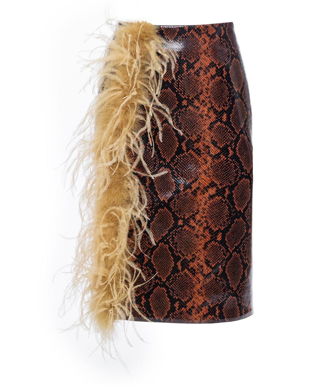 DES_PHEMMES Brown Embellished Snake-Embossed Knee-Length Skirt