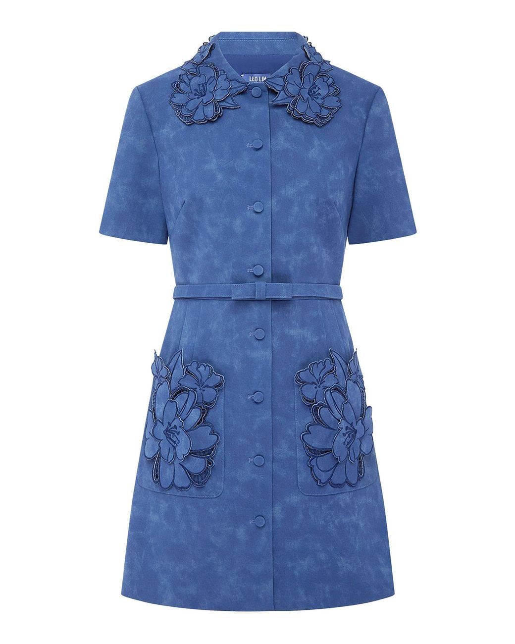 LEO LIN Blue Ashley Applique Vegan Suede Mini Dress