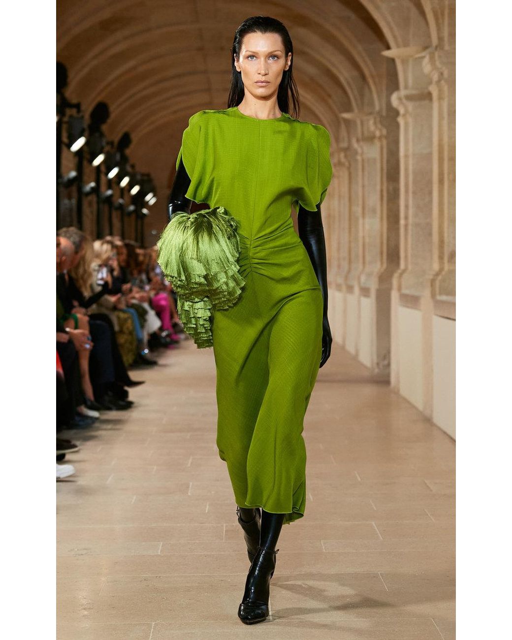 Victoria Beckham Gathered Melange Midi Dress in Green | Lyst