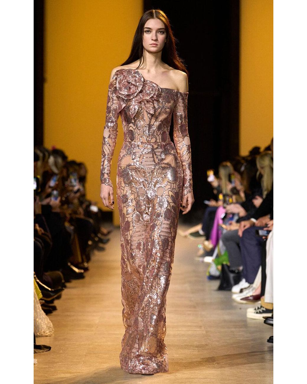 chinese dress ladies Embroidered Tulle Long Dress  ELIE SAAB