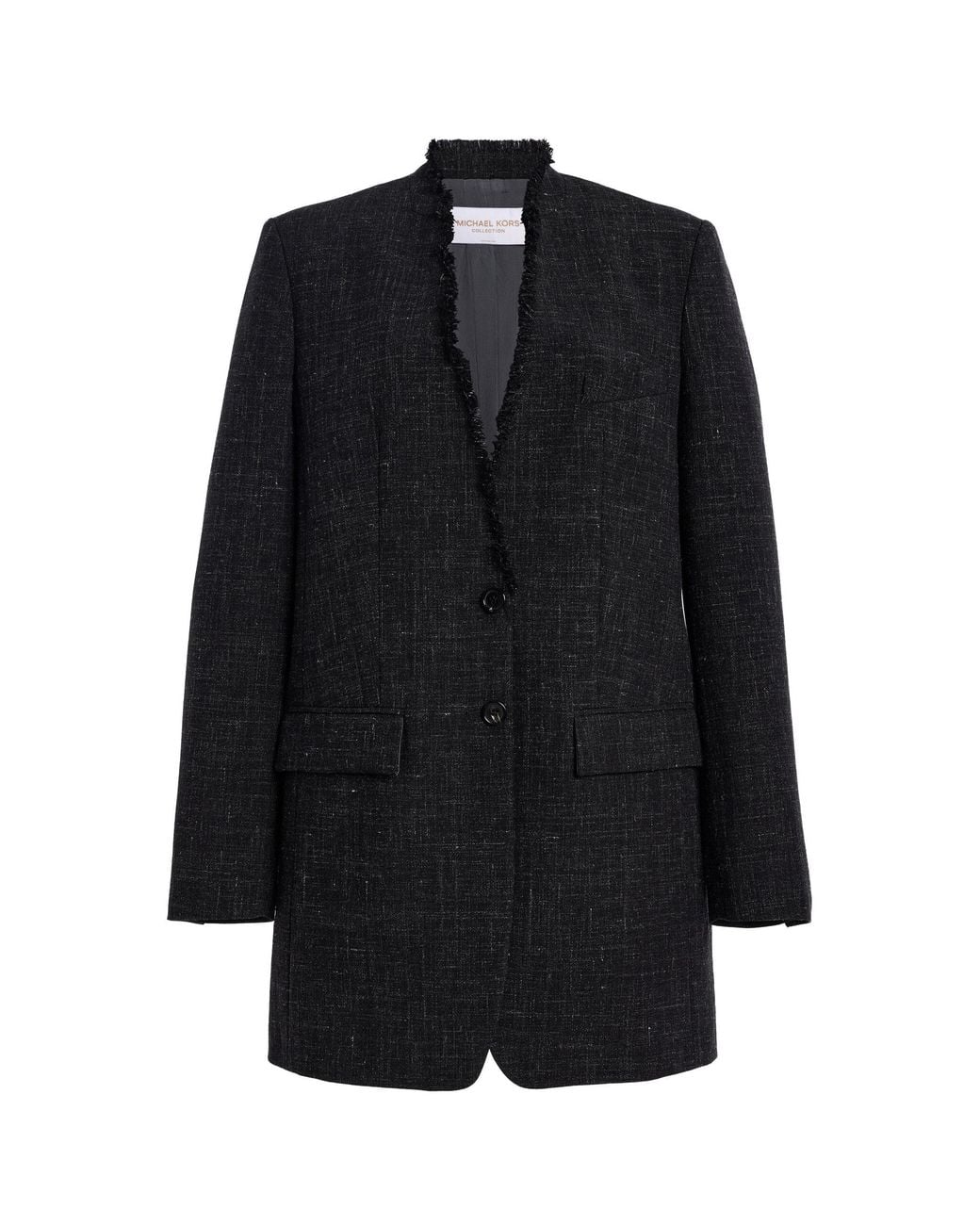 Michael Kors Black Frayed Wool-Linen Blazer