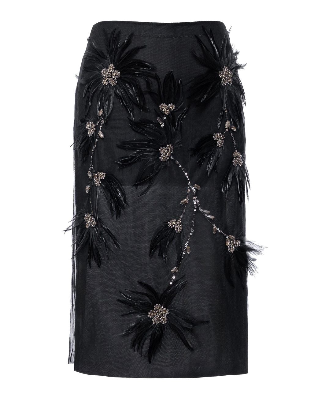 DES_PHEMMES Black Embellished Sheer Knee-Length Skirt