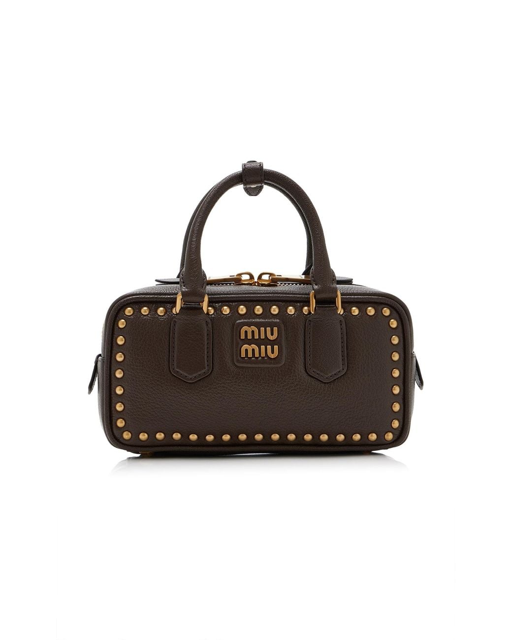 Miu Miu Black Arcadie Studded Leather Top Handle Bag