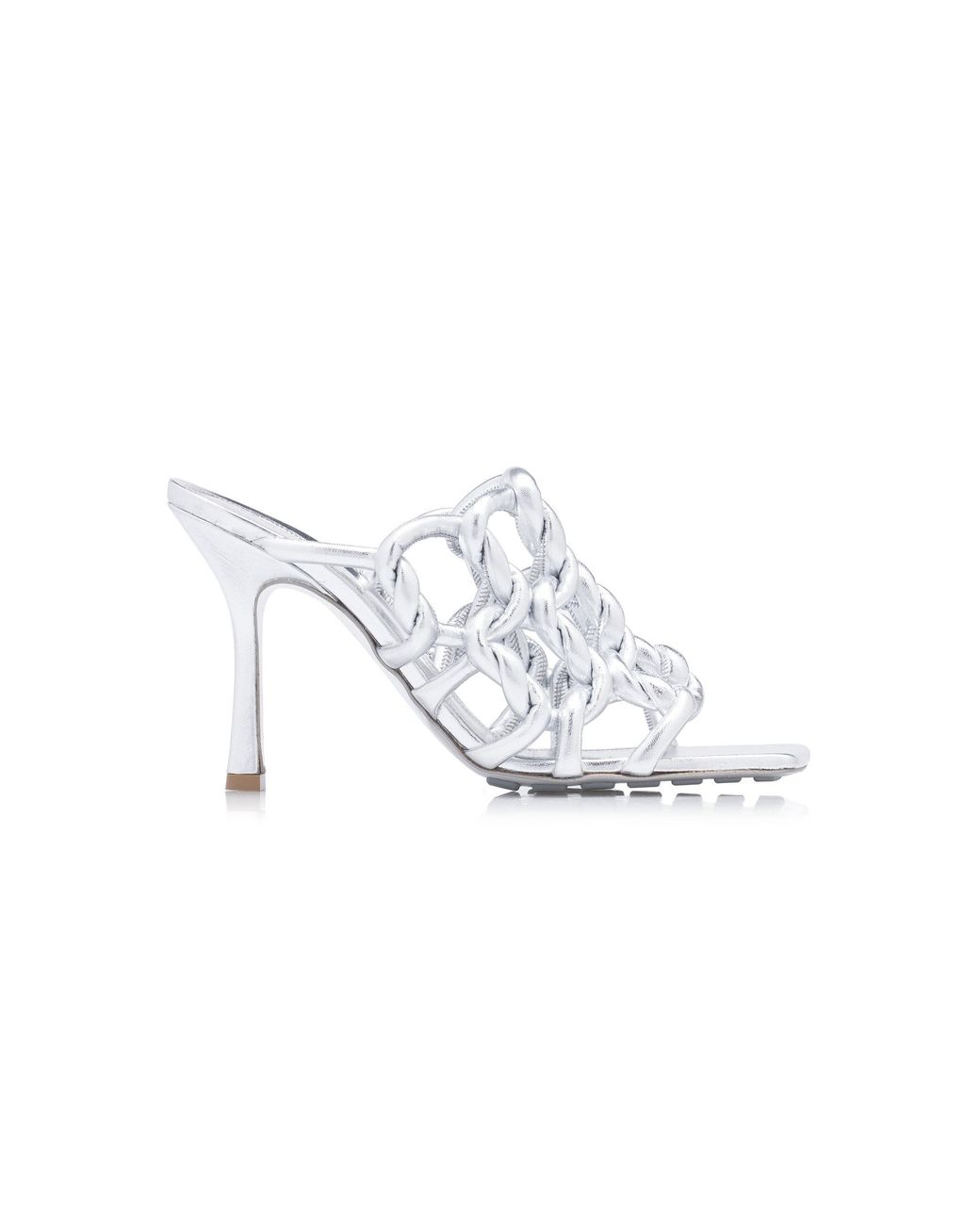Bottega Veneta White Stretch Metallic Leather Sandals