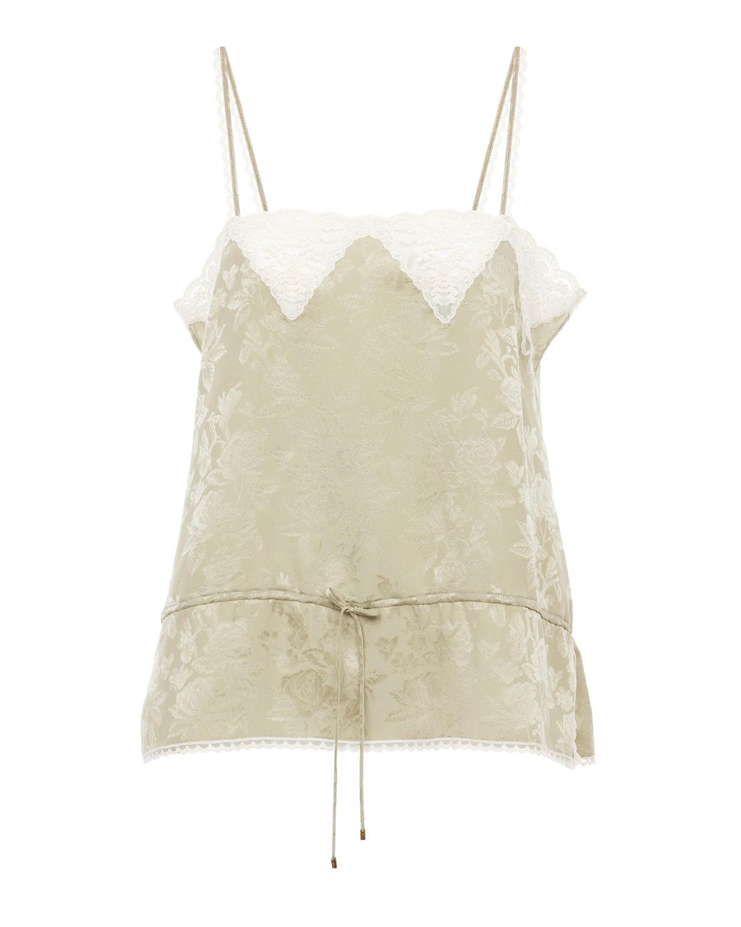 Tシャツ・カットソー CHLOE LIGHT GREEN SILK JACQUARD TOP WITH ROSES Chloe Silk Roses Jacquard Top in Deep Water | FWRD
