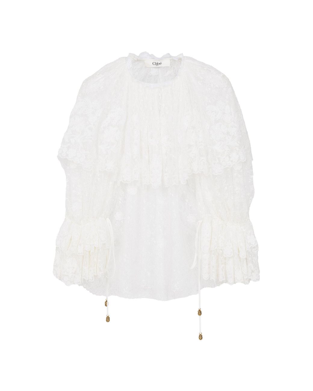 Chloe Ruffled Floral Lace Top in White Lyst