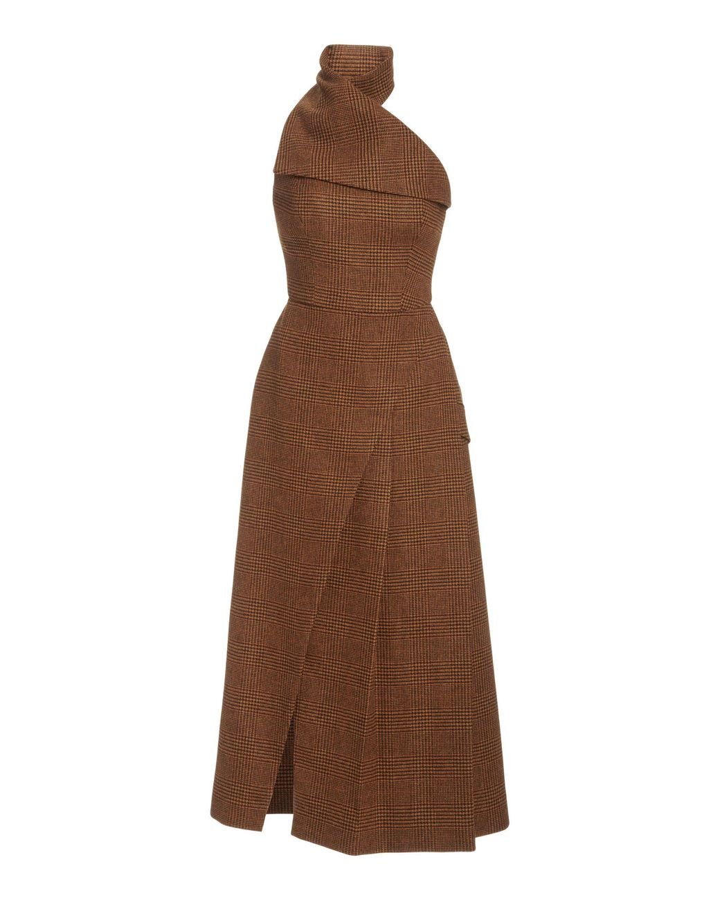 Brandon Maxwell Plaid Wool Midi Halter Dress in Brown Lyst
