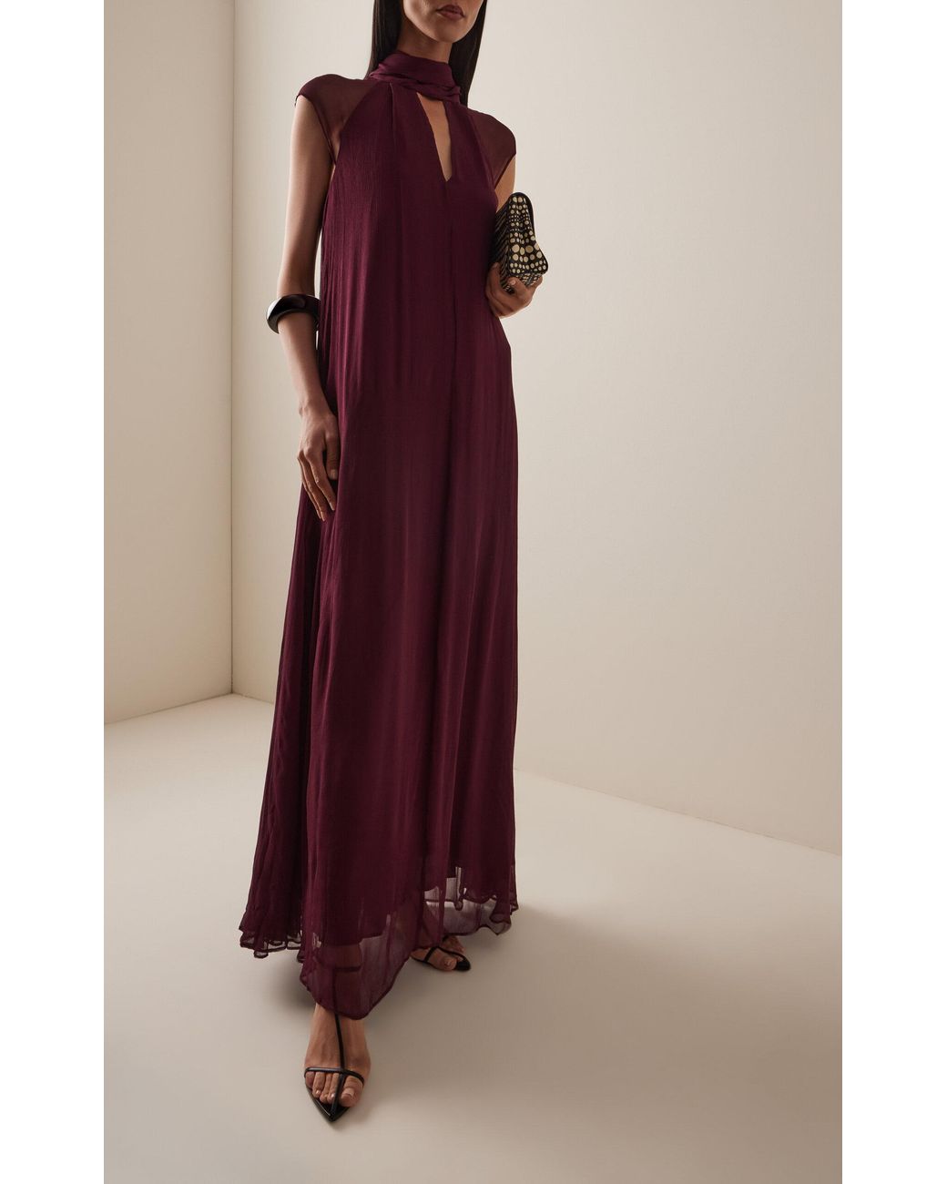 staud camilla maxi dress Staud Women's Camilla Crinkle Chiffon Maxi Dress - Syrah