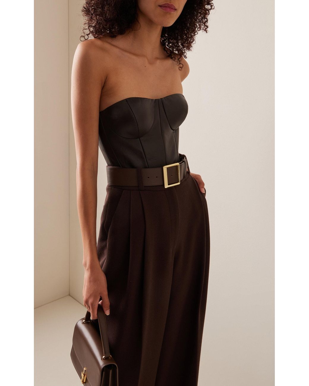 Sergio Hudson Leather Bustier Top - Bergdorf Goodman