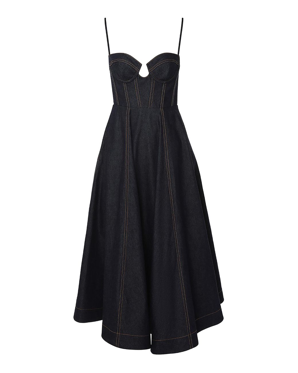 Zimmermann Crush Denim Corset Midi Dress in Black | Lyst