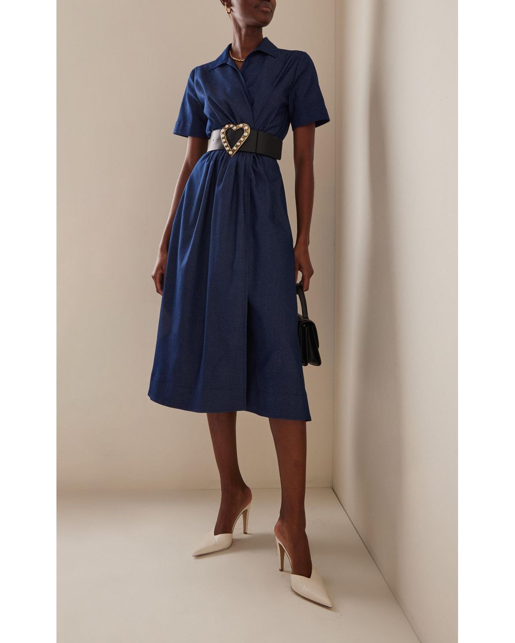 carolina herrera belted denim dress Carolina Herrera Seam and Belt Detailed Denim Dress - Queen Letizia Dresses