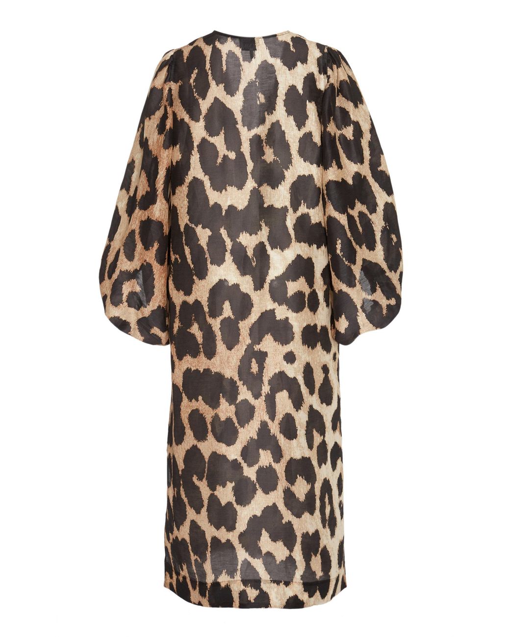 Ganni Leopard-print Linen-silk Blend Midi Dress in Brown | Lyst
