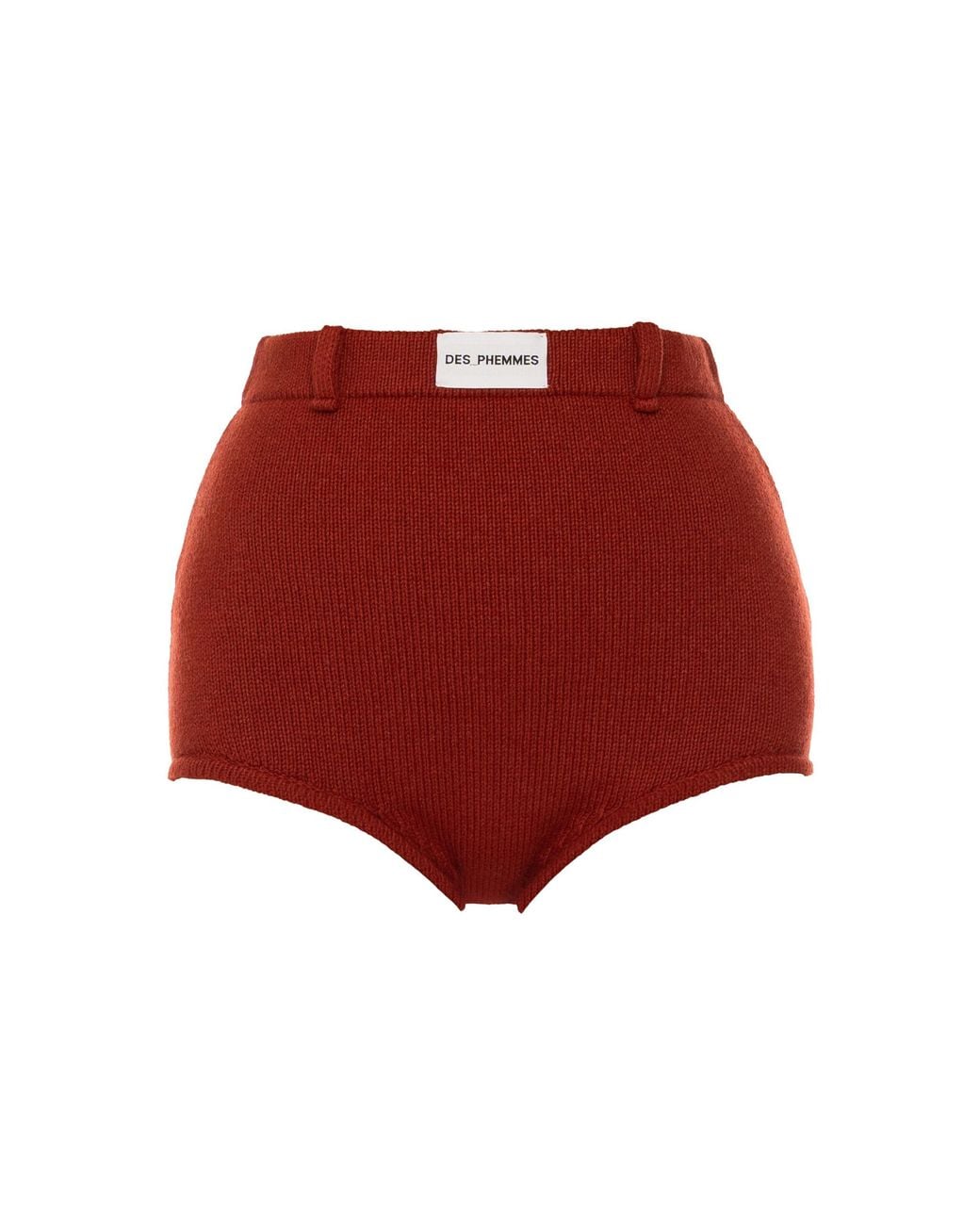DES_PHEMMES Red Ribbed Knit Mini Shorts