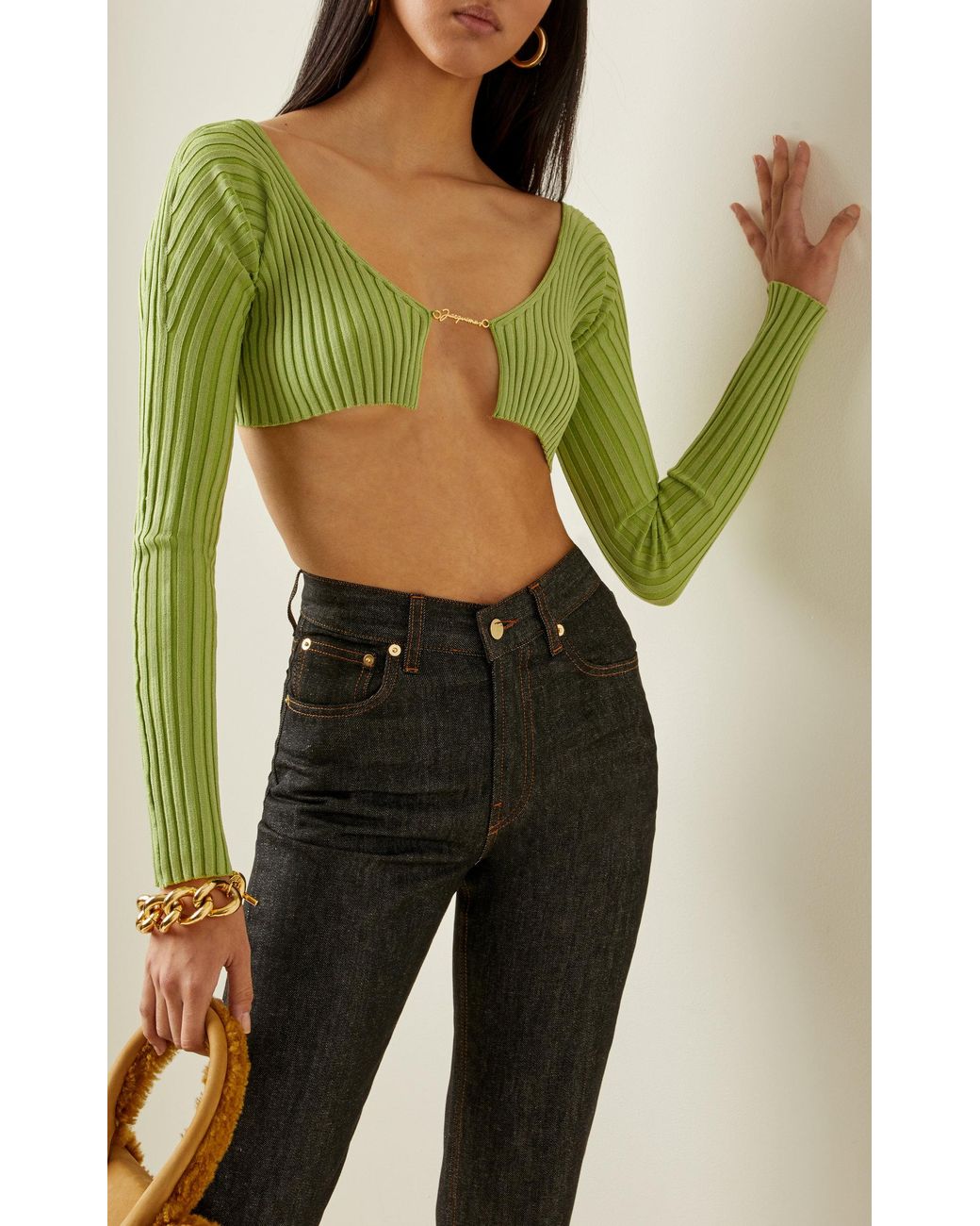 Jacquemus Pralù Cropped Ribbed-knit Top in Green | Lyst UK