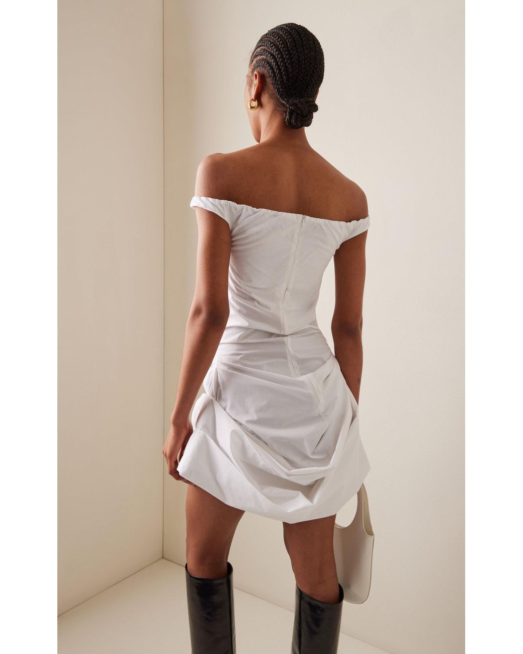 magda butrym draped cotton mini dress High-neck draped mini dress in red