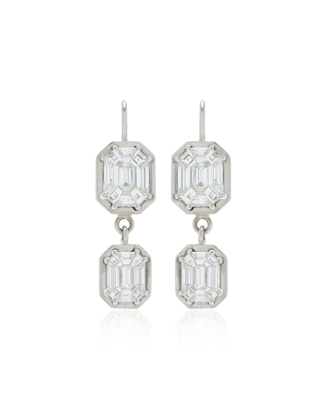 Sylva & Cie White Mosaic Drop 18K Diamond Earrings