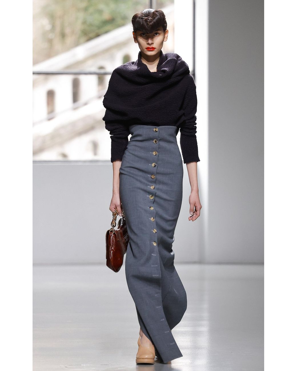 A.W.A.K.E. MODE Buttoned Maxi Pencil Skirt in Gray | Lyst