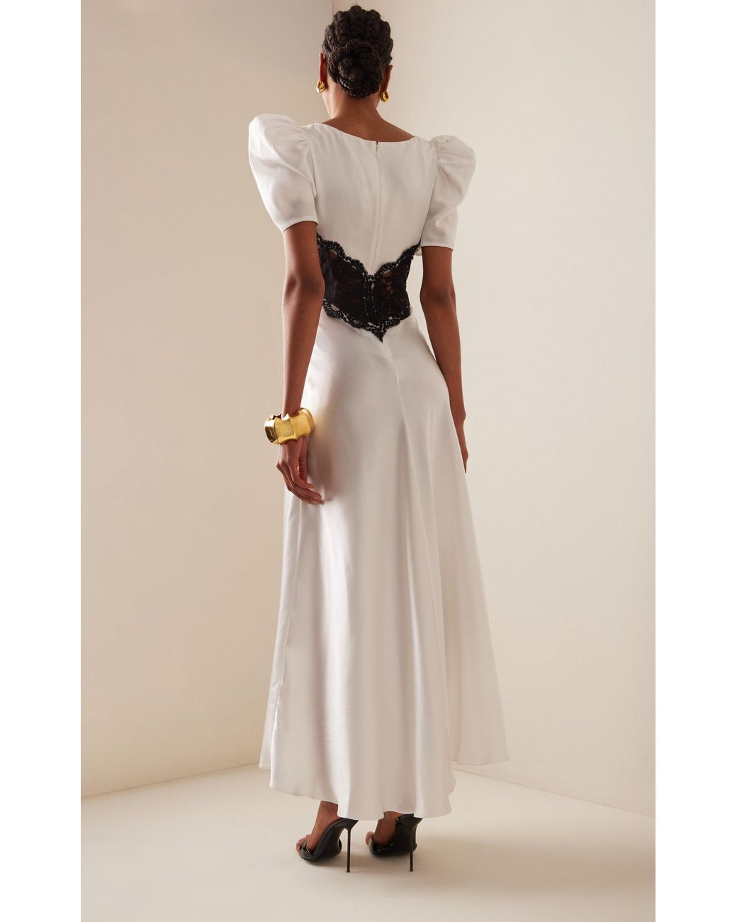 Rodarte Lace-trimmed Puff-sleeve Silk Maxi Dress in White | Lyst