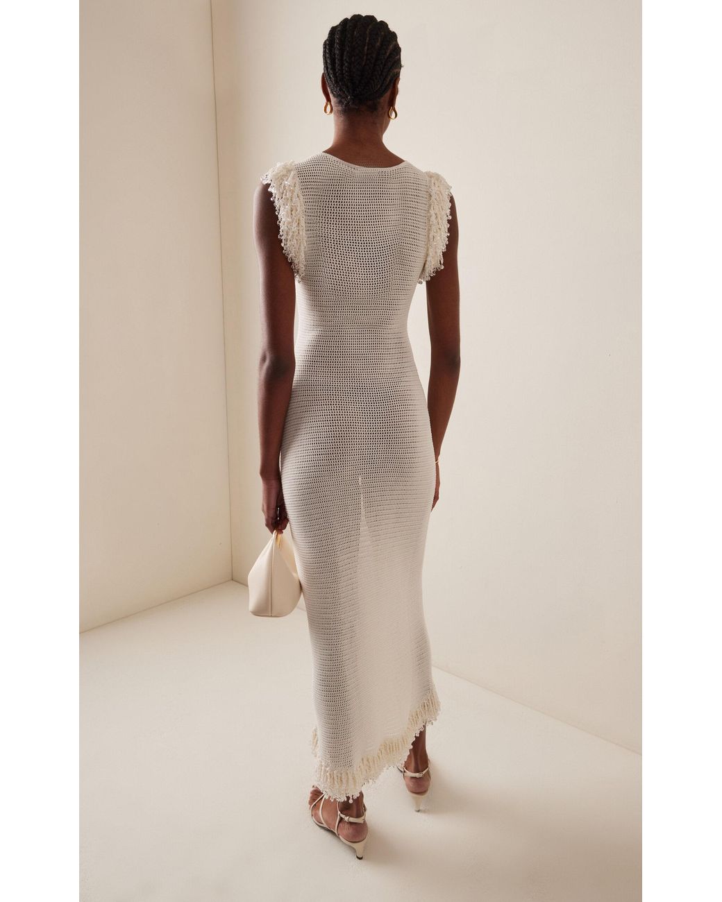 Paris Georgia Basics Fringed Knit Cotton Maxi Dress in White | Lyst